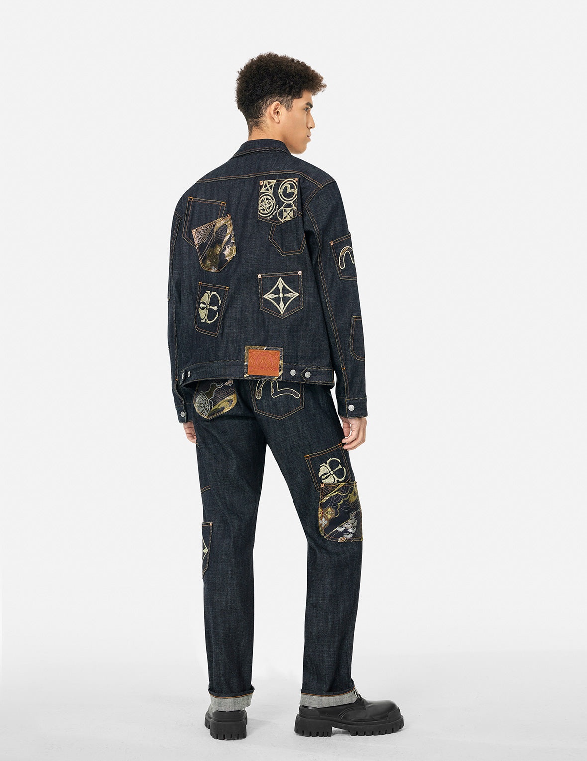 Multi-Pocket with Brocade Patch Regular Fit Denim Jacket - 4