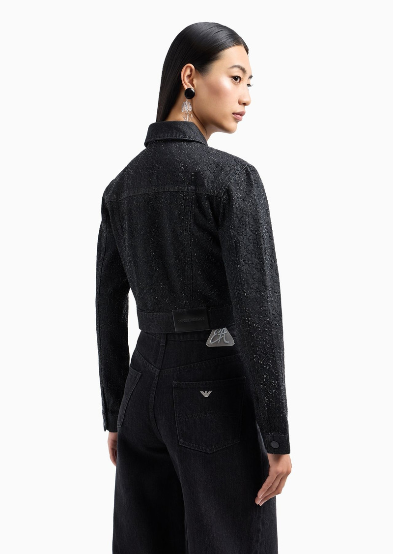 Cropped 12.5 oz denim jacket with all-over rhinestone logo 3