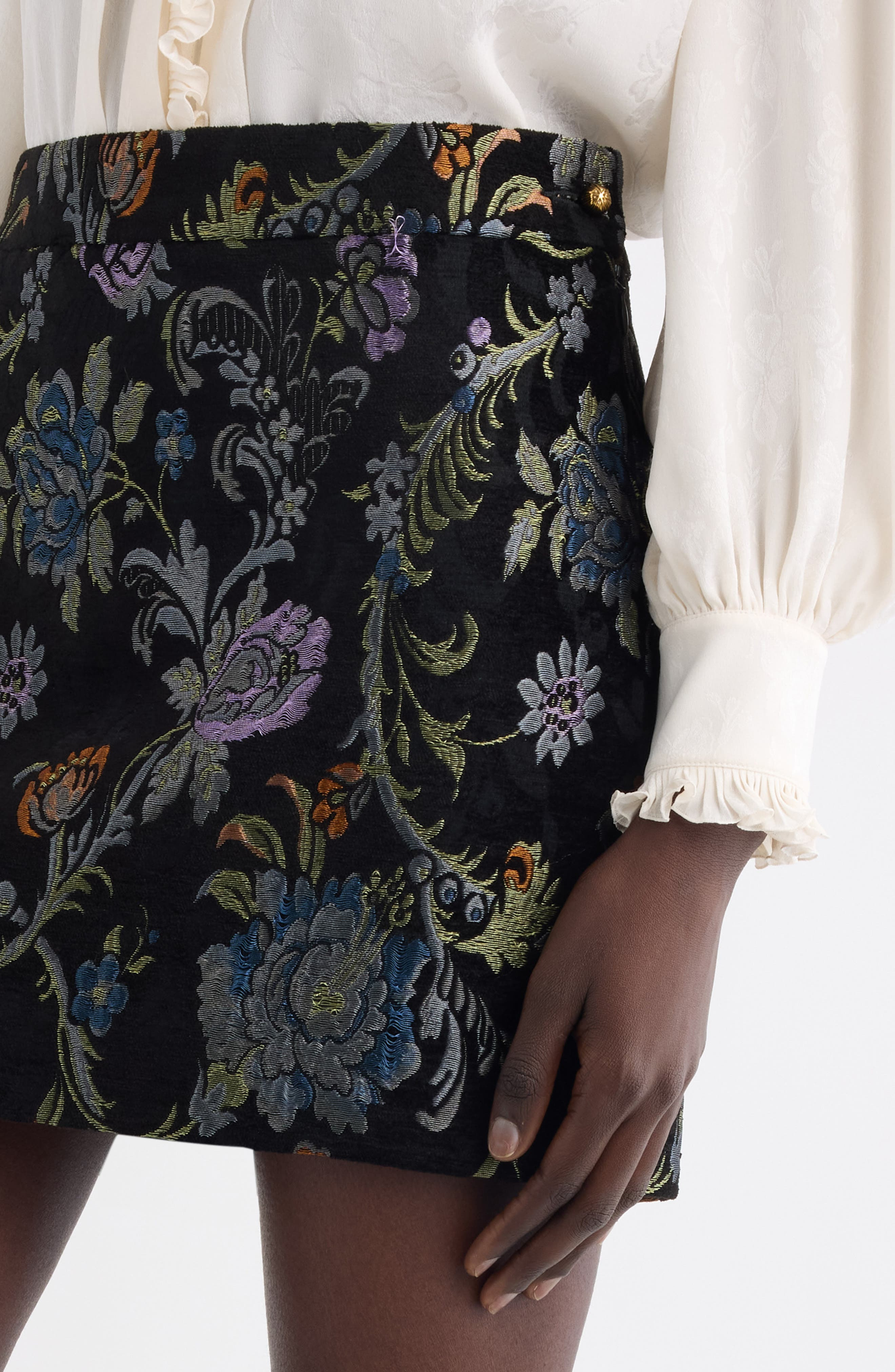 Chloé Floral Tapestry Jaquard Miniskirt in Multicolor Black at Nordstrom - 5