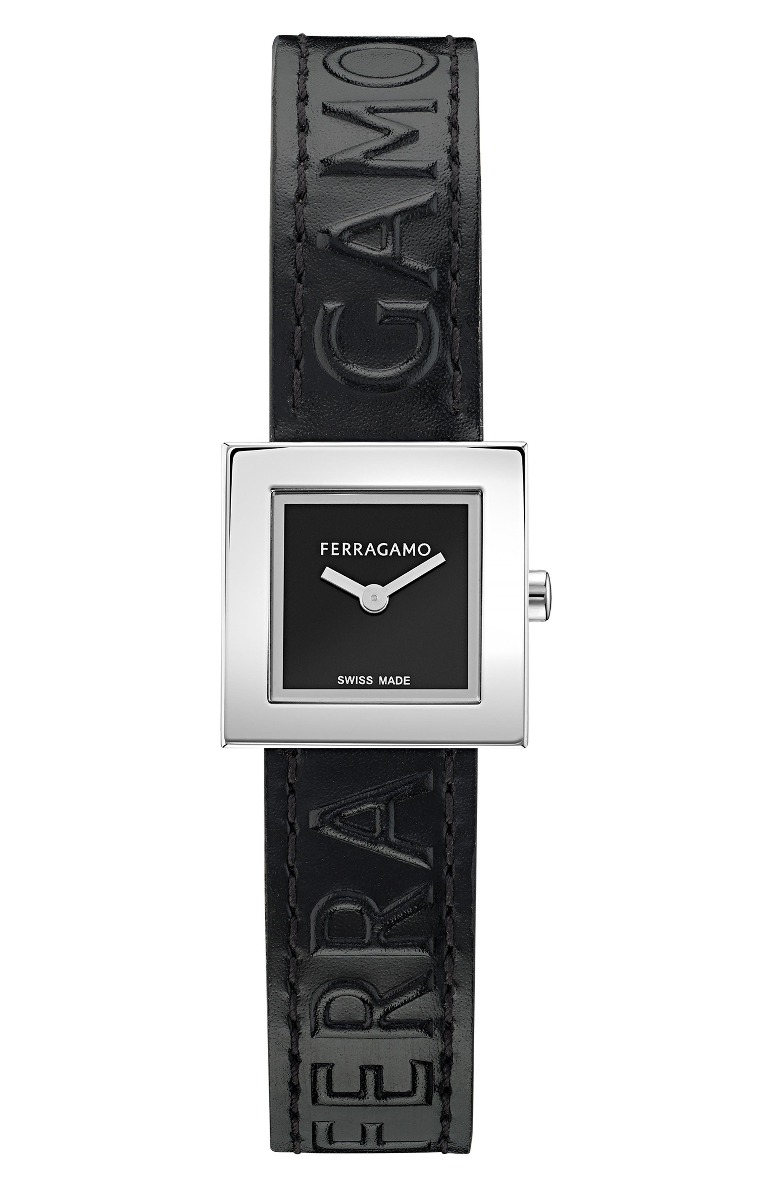 FERRAGAMO Portrait Leather Strap Watch, 20mm in Stainless Steel at Nordstrom - 1