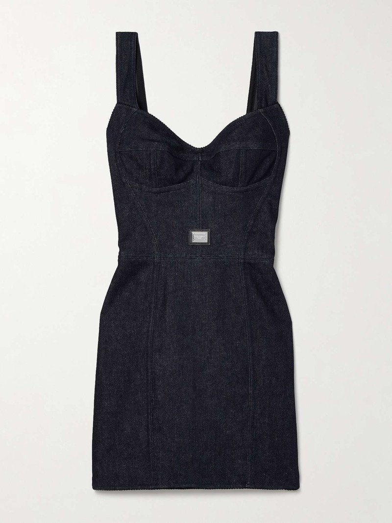 Tulle-trimmed denim mini dress 1