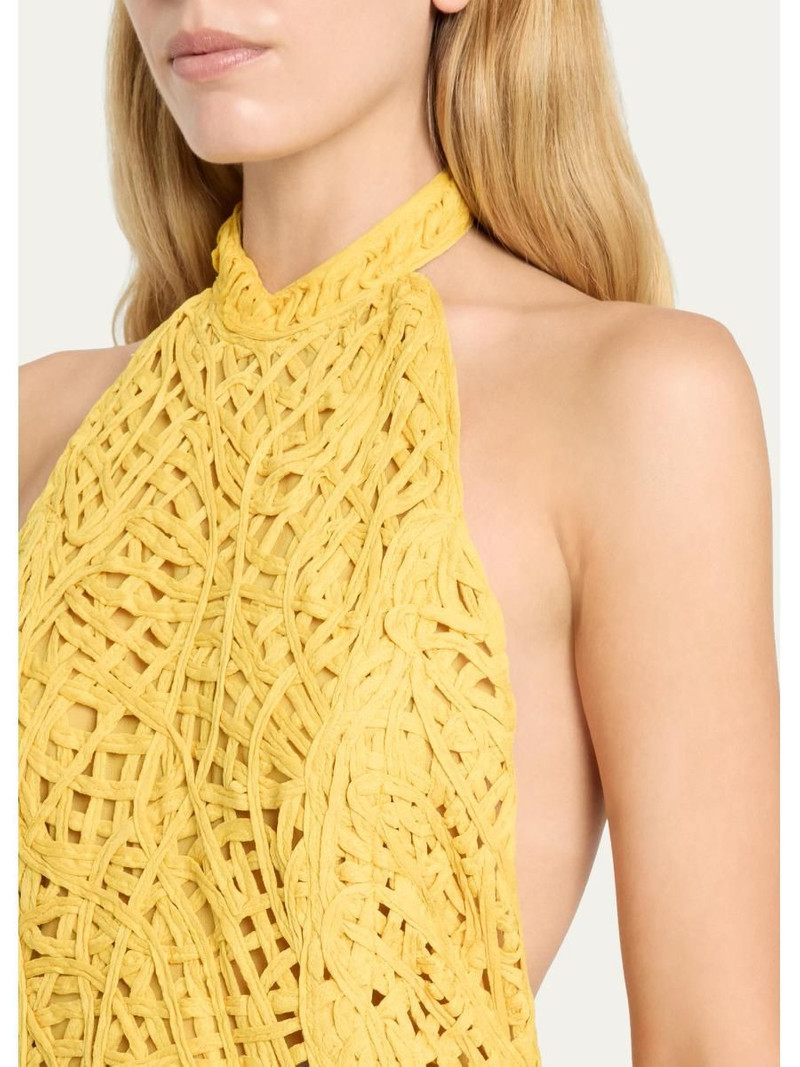 Fata Crochet Backless Halter Column Gown 5