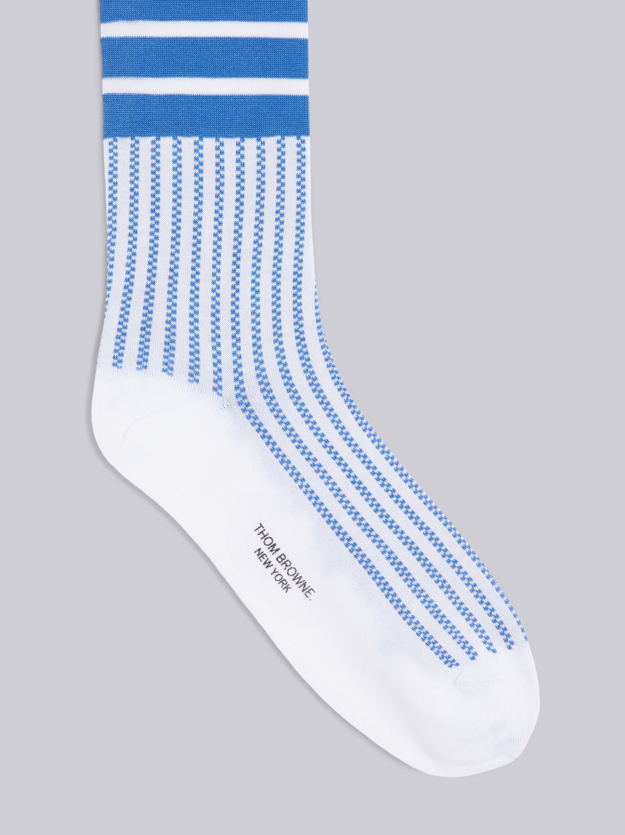 Blue Cotton Seersucker Mid-Calf Socks - 2