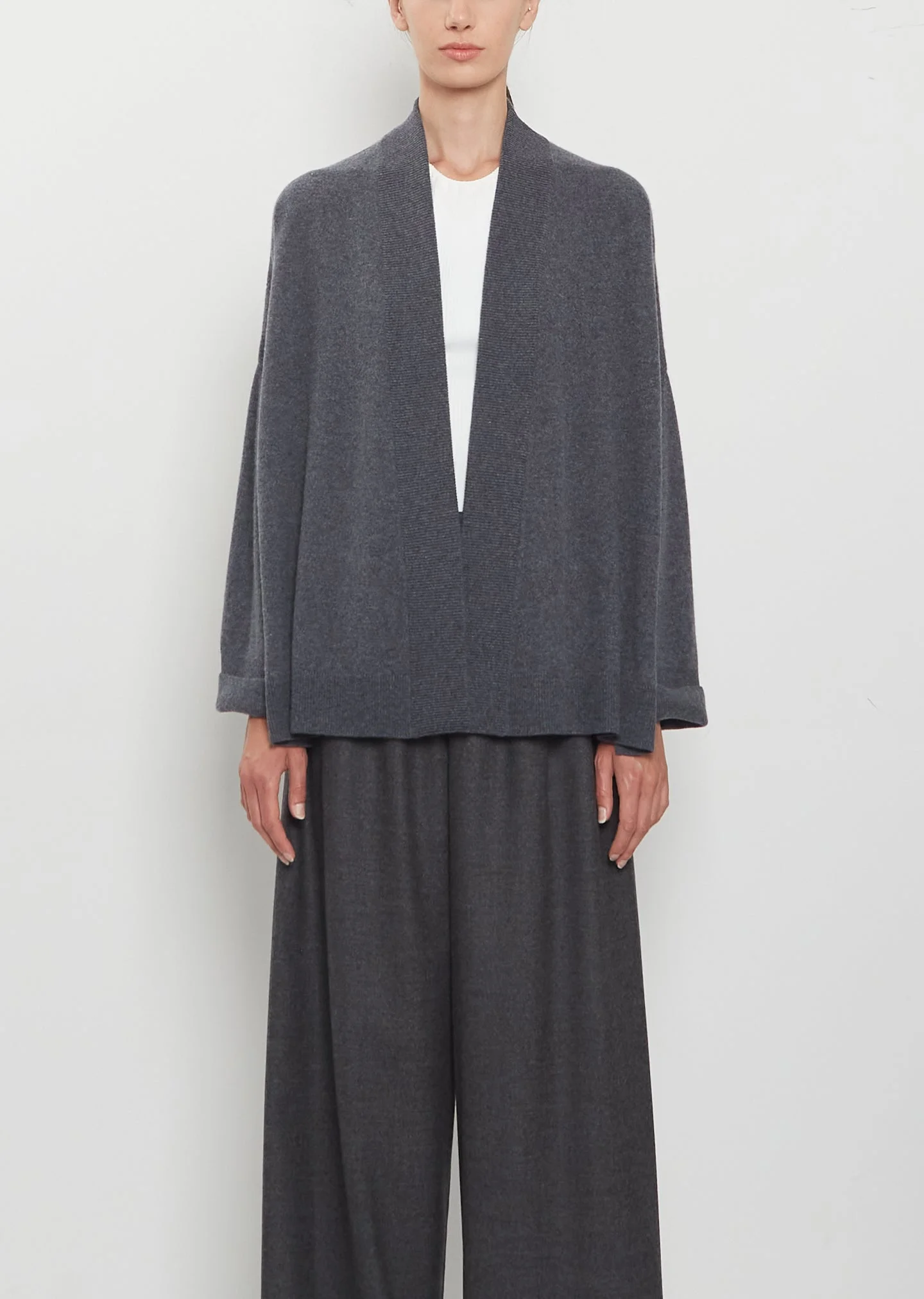 Cashmere Ribbed Trim Cardigan - 1