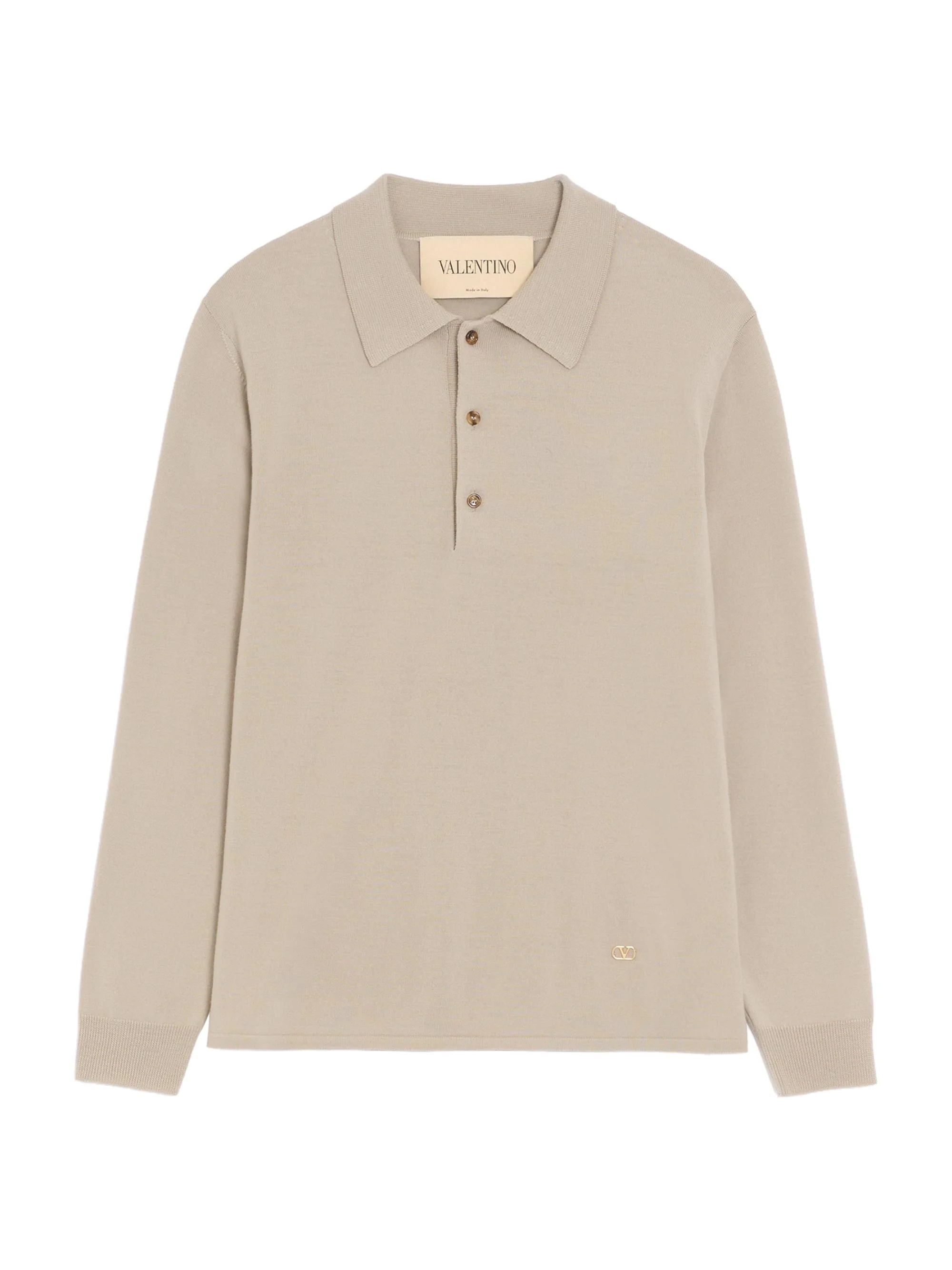 Men's Wool Polo Shirt with VLogo - Beige - 1