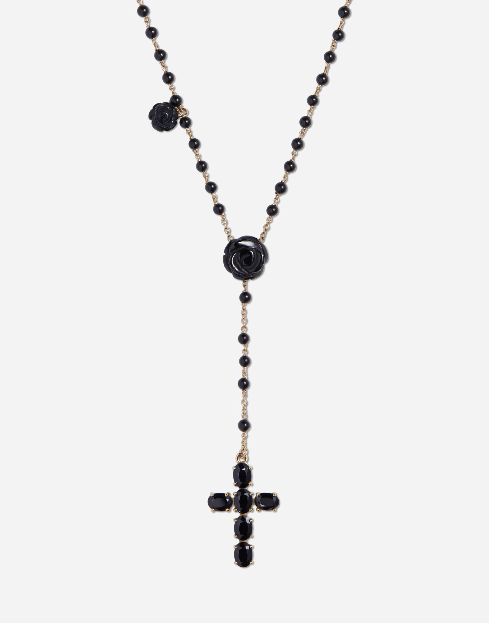 Yellow gold Devotion rosary necklace with black oval sapphires - 2