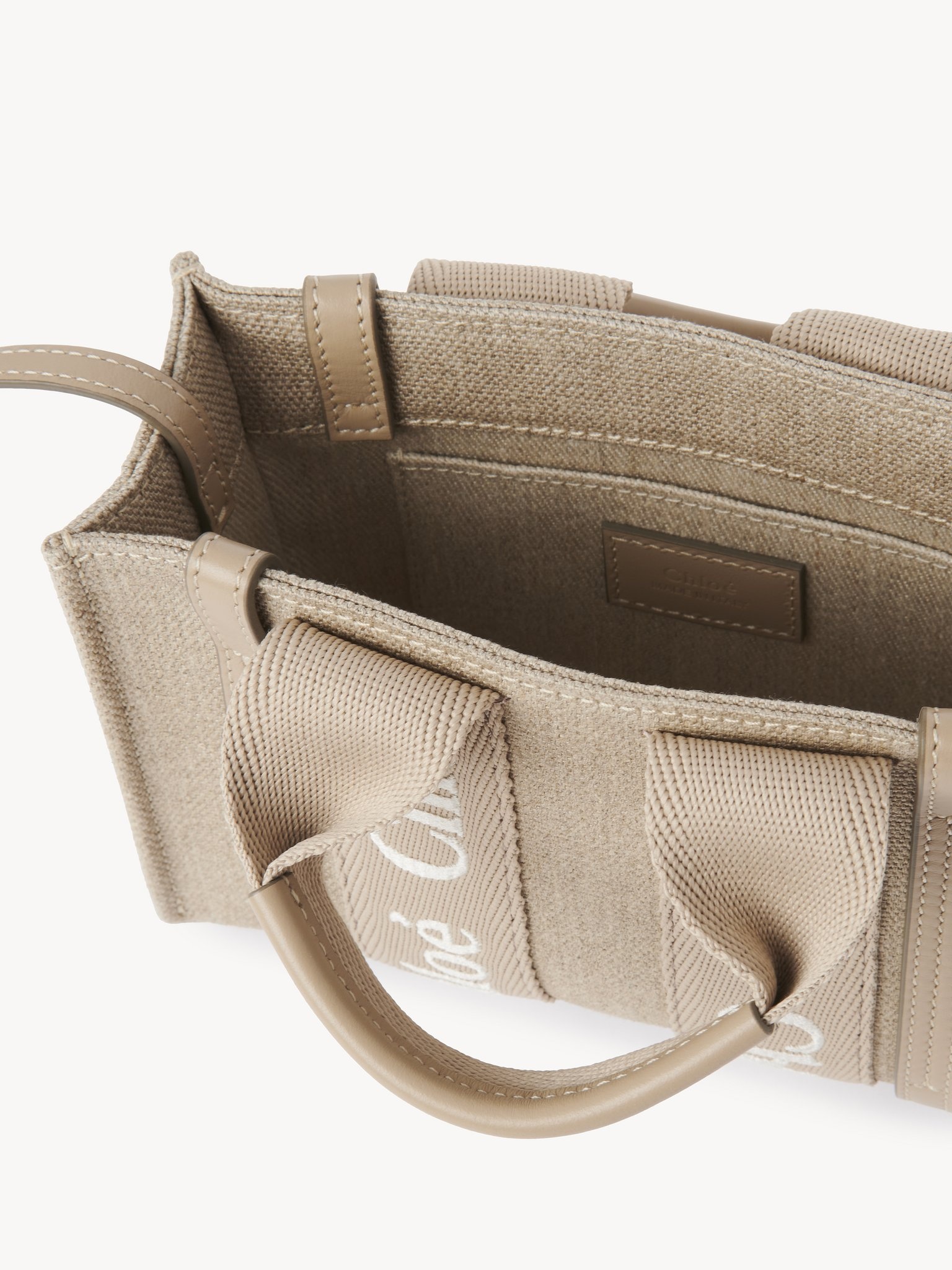 MINI WOODY TOTE BAG IN LINEN & LEATHER - 3