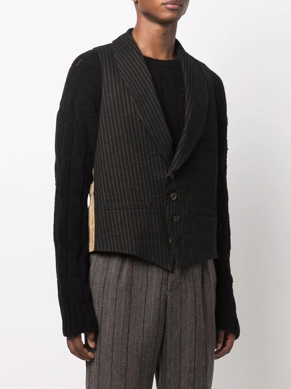 pinstripe deep-V waistcoat - 3