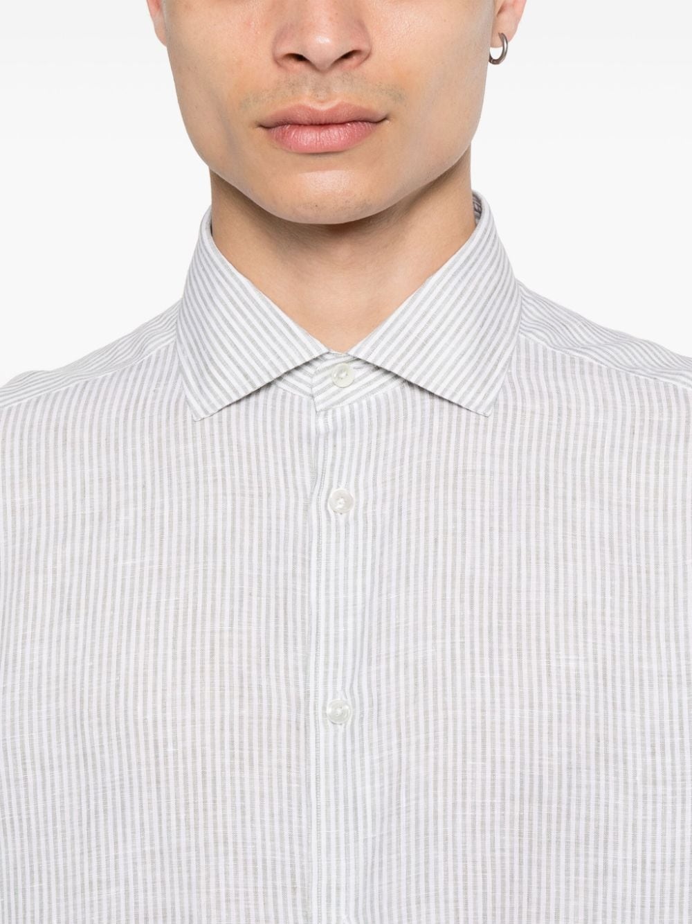 linen striped-pattern shirt - 5