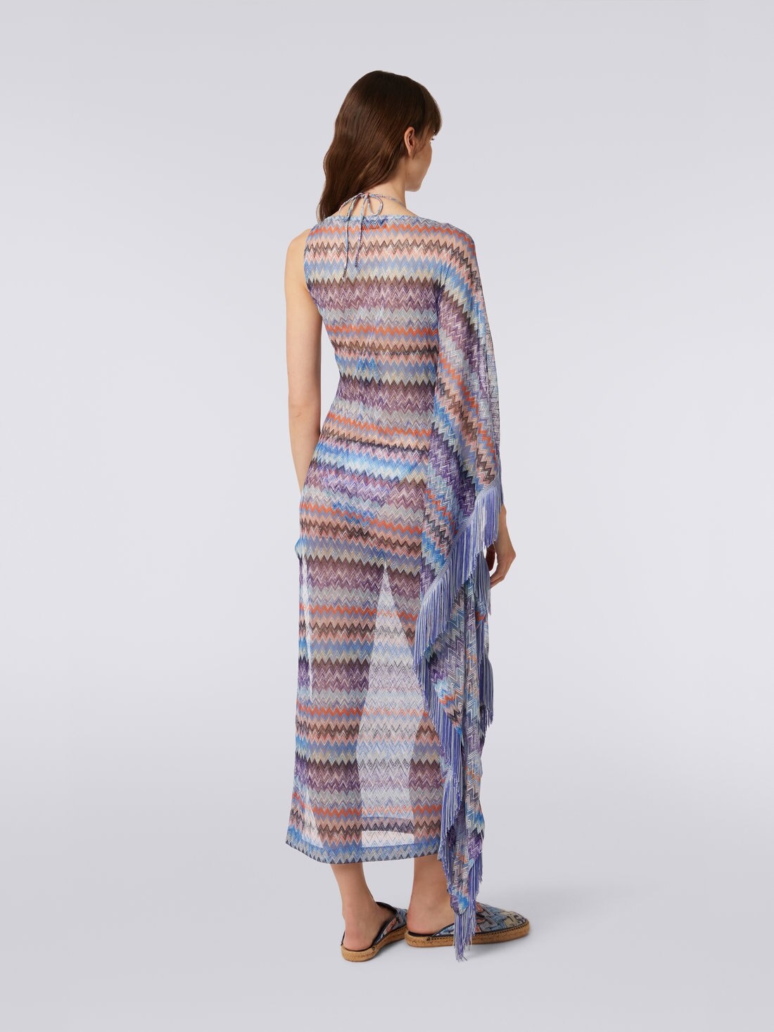 Long chevron viscose tulle cover up with tassels - 4