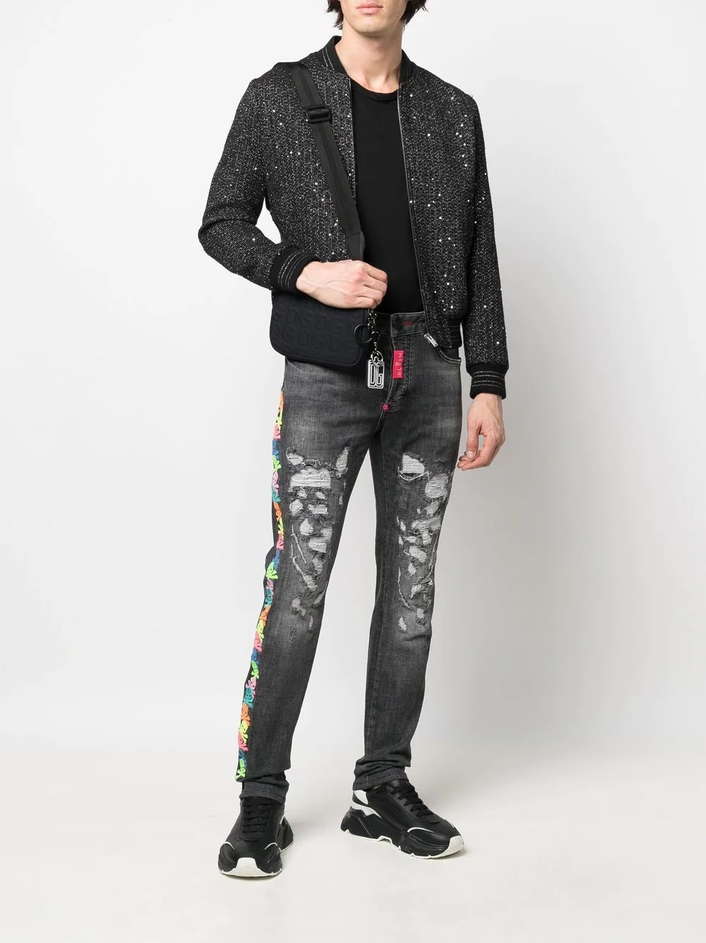 embroidered-skull slim-fit jeans - 2