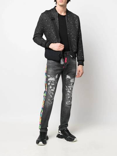 PHILIPP PLEIN embroidered-skull slim-fit jeans outlook