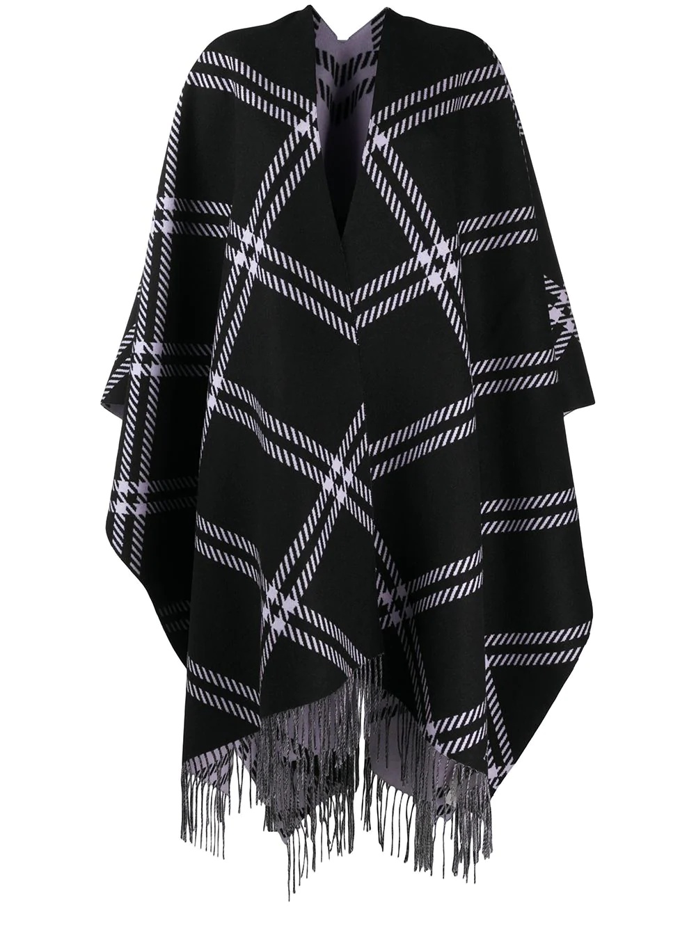 oversized checked fringed cape - 1