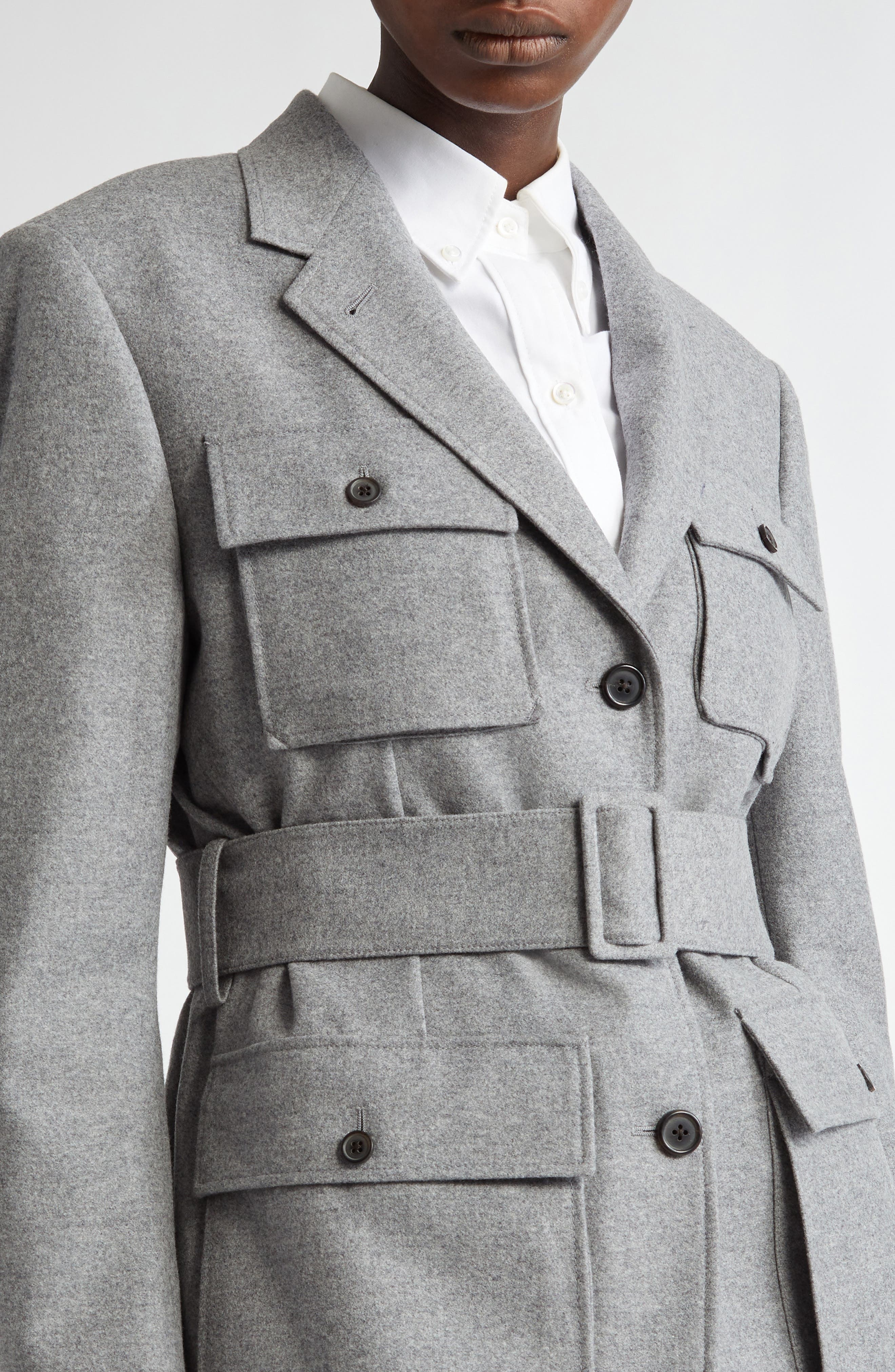 Thom Browne Wool Flannel Safari Jacket in Light Grey at Nordstrom - 5