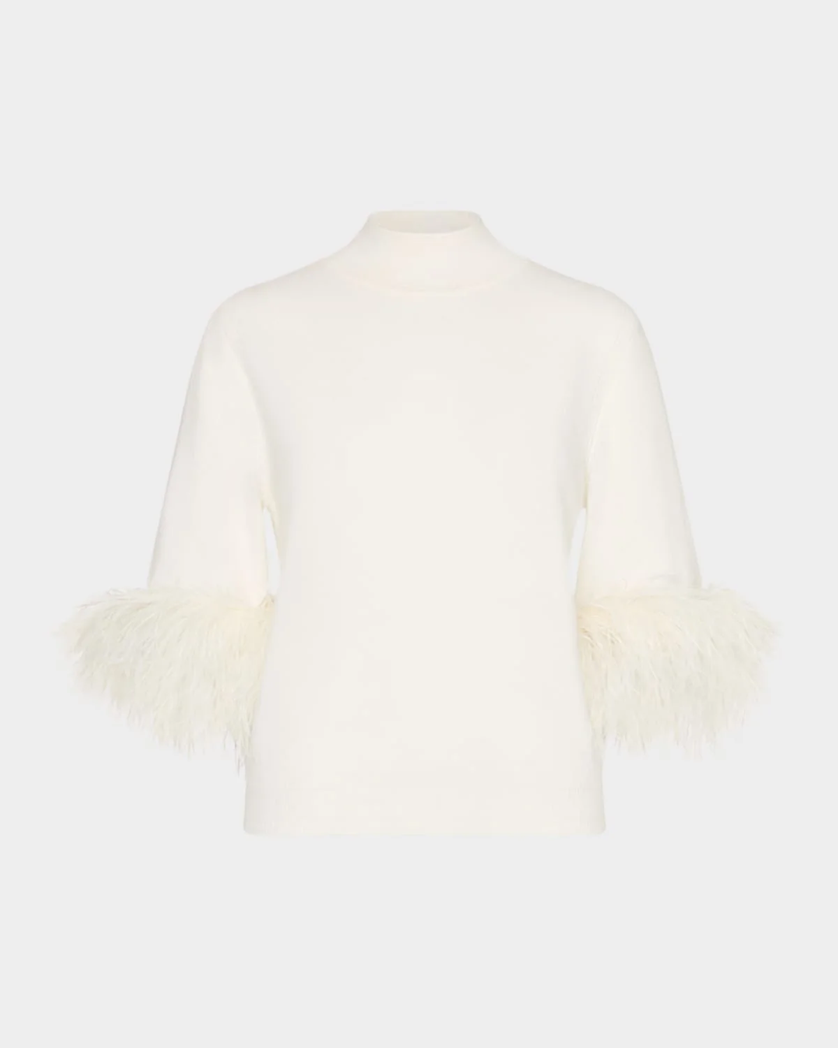 Mock-Neck Feather Cuff Sweater - 1