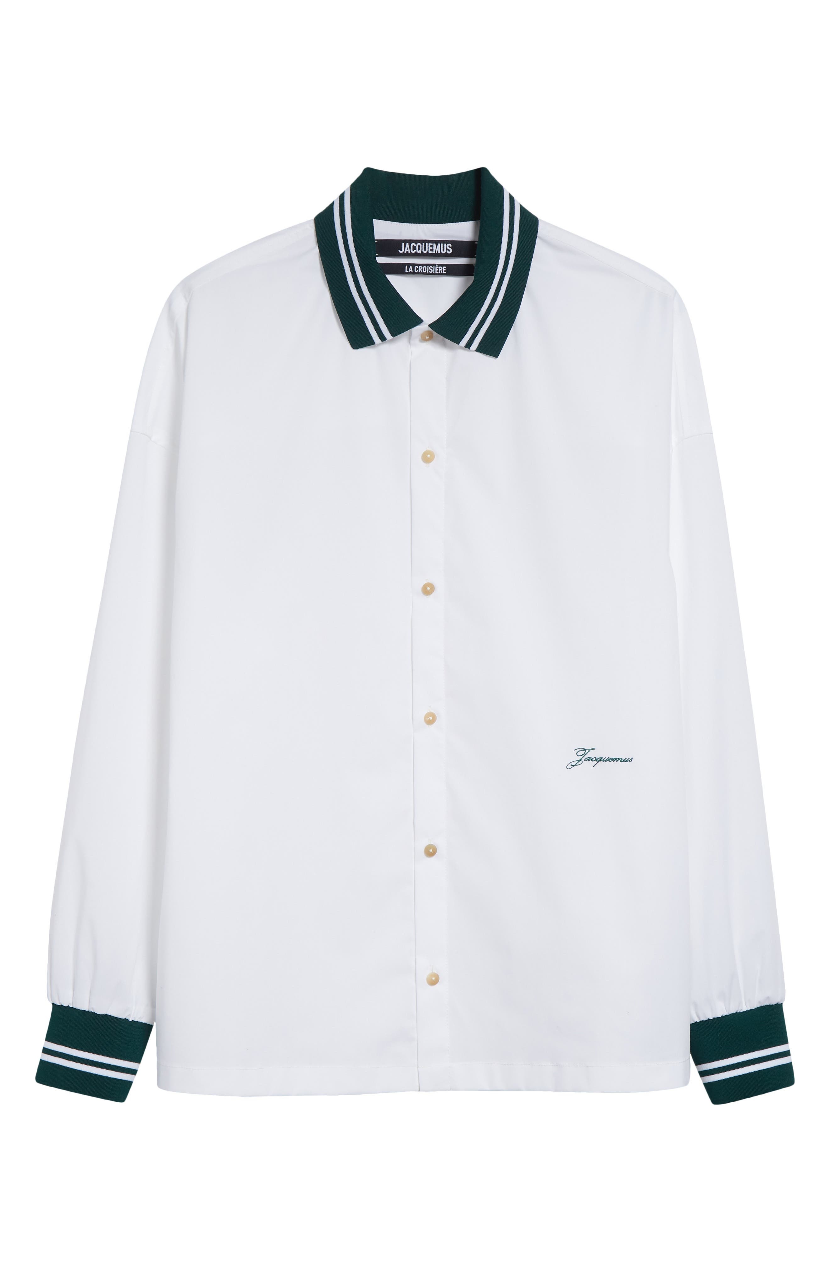 Jacquemus La Chemise Baseball Stretch Cotton Button-Up Shirt in White at Nordstrom - 6