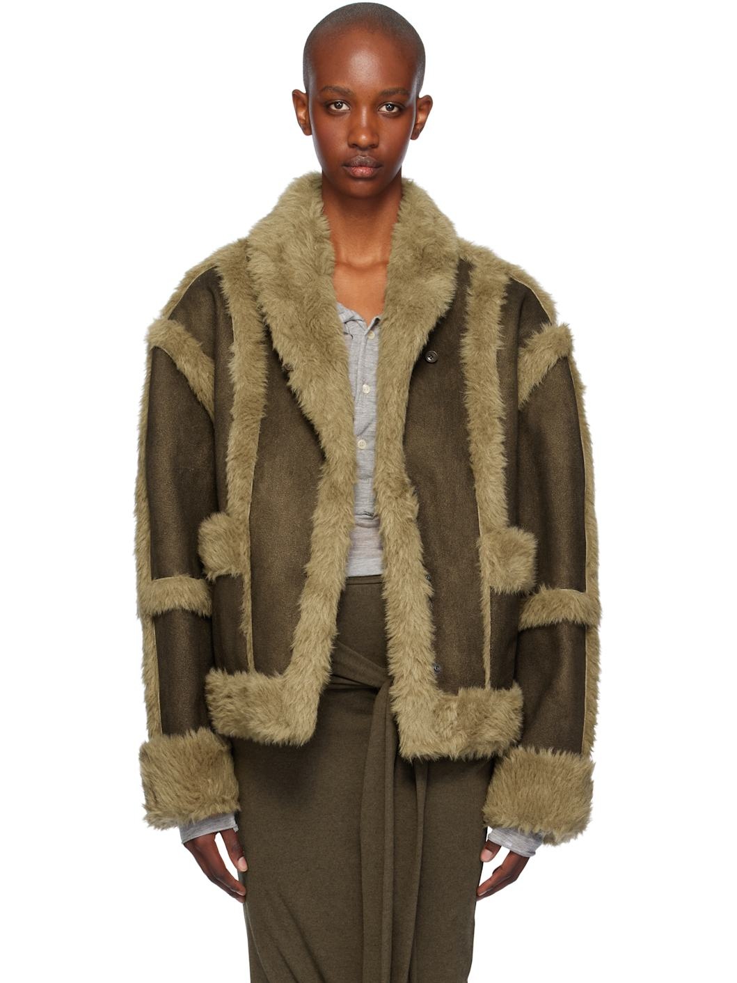 [OPEN YY]PANELED FAUX-SHEARLING JACKET-,BROWN(大人気) Open Yy Paneled Faux-Shearling Jacket In Brown - 60% Off
