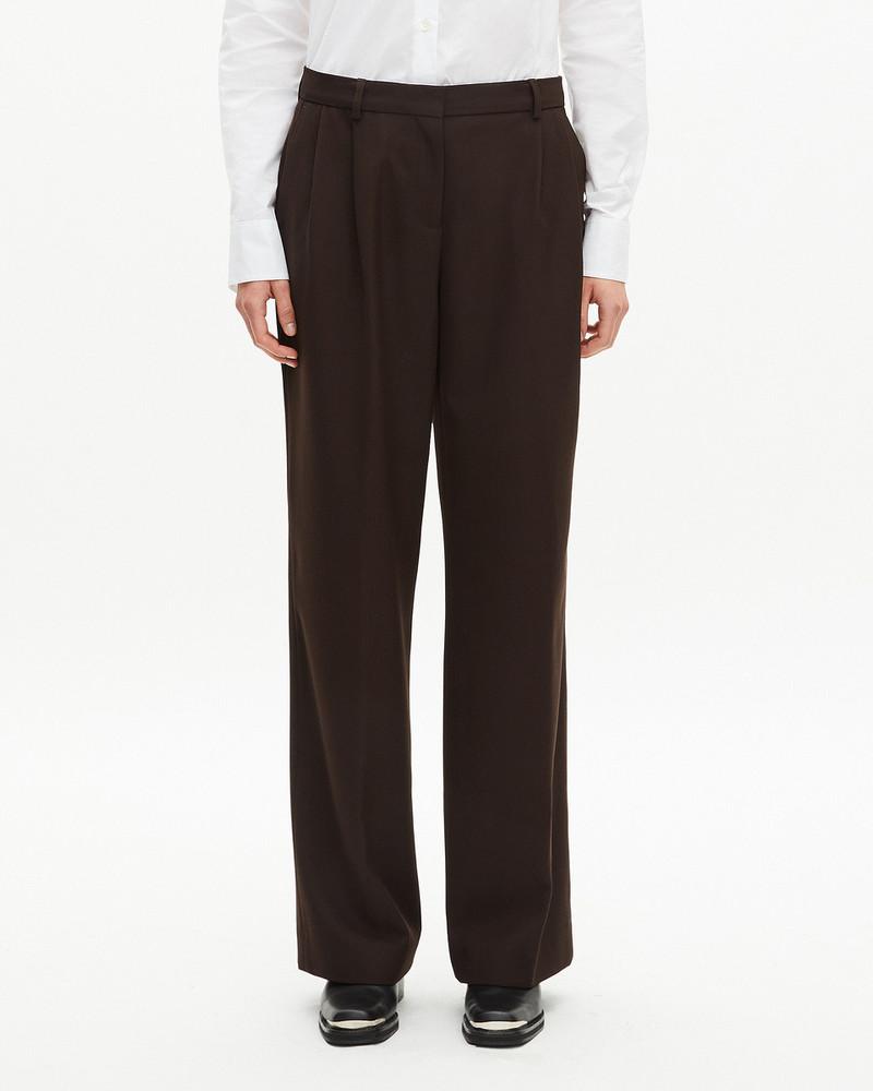 BROWN WOOL BLEND WIDE-LEG TAILORED PANTS 3