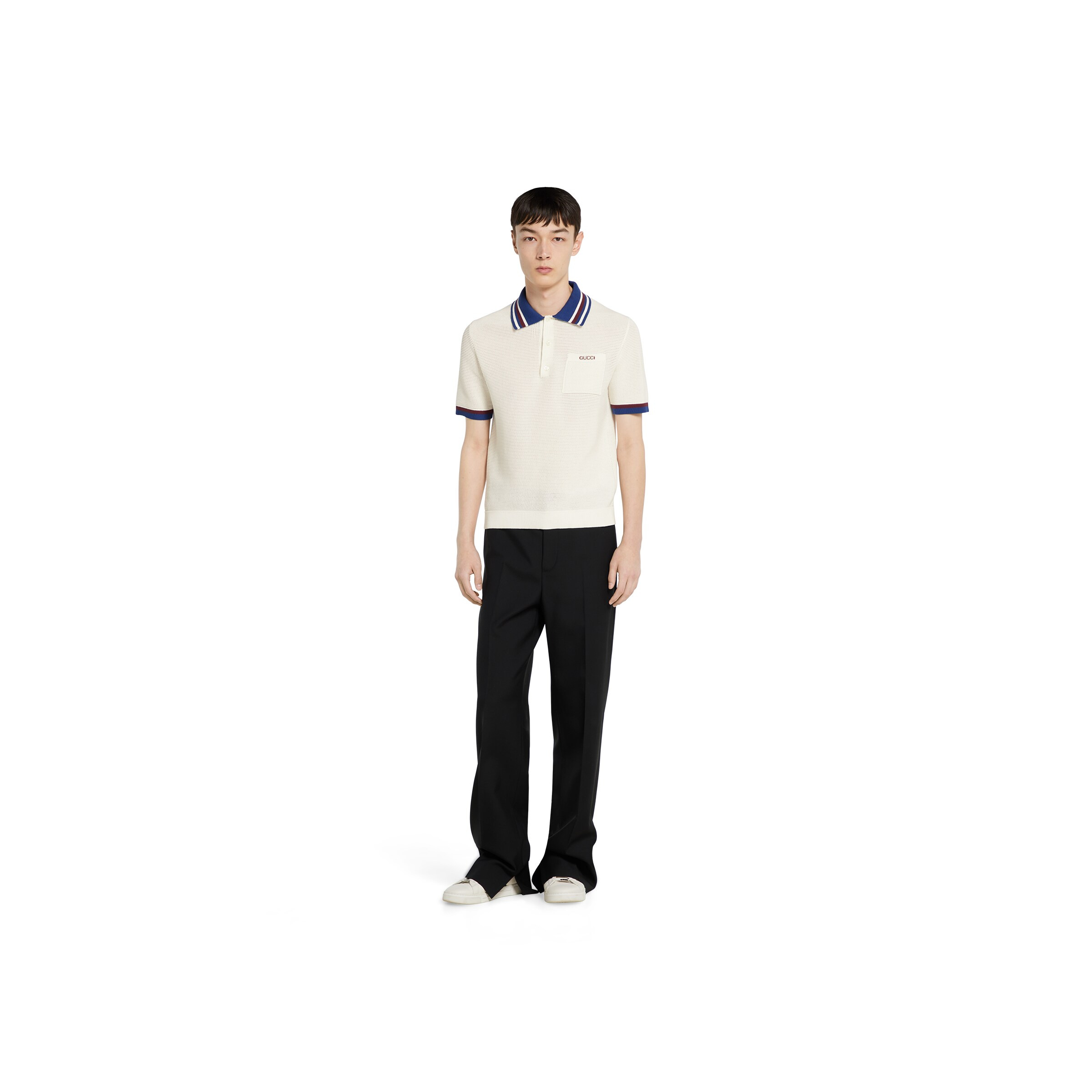 Cotton piquet polo shirt with intarsia - 2
