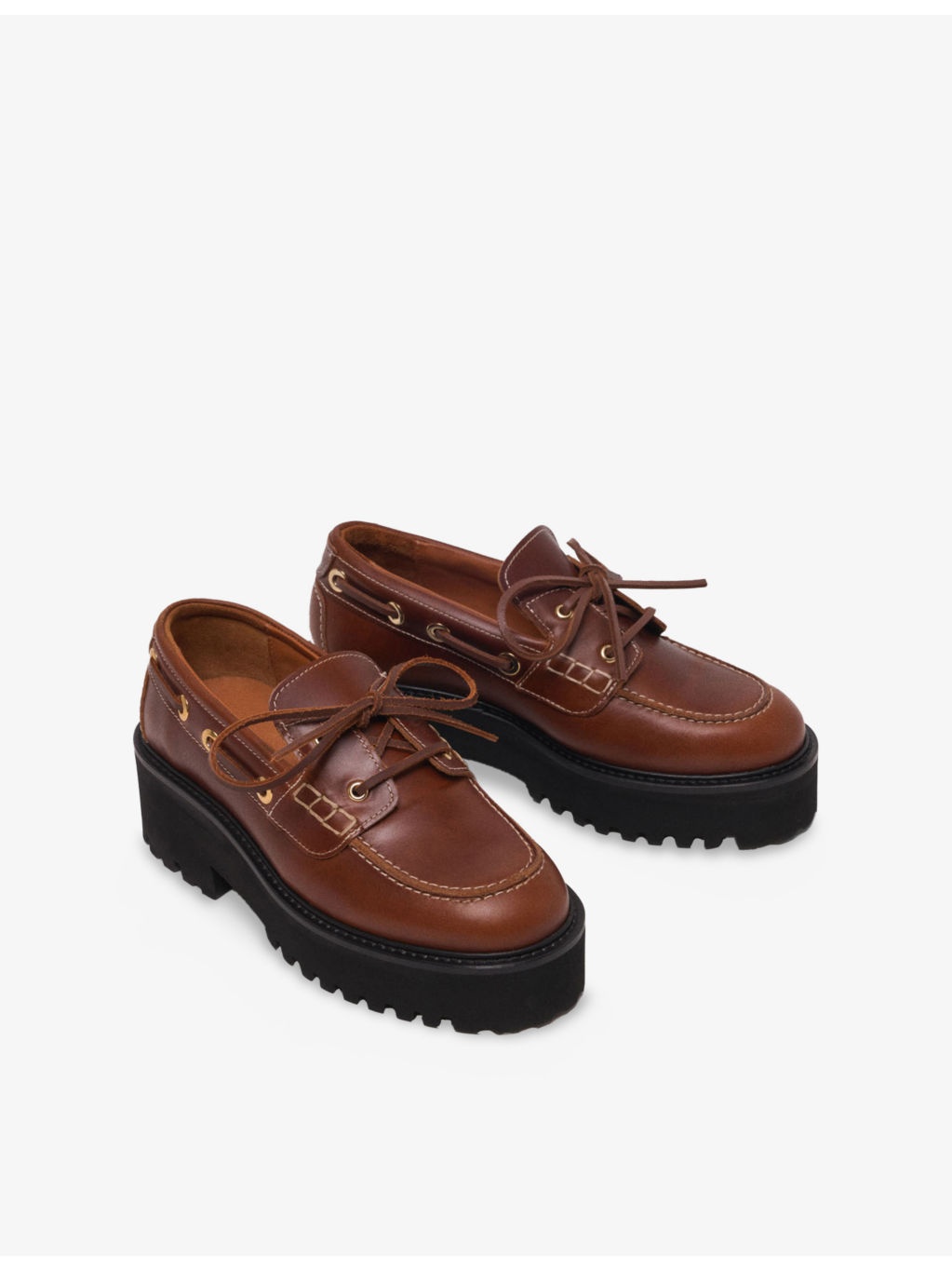 Chunky-Sole Lace-Up Leather Boat Shoes - 2