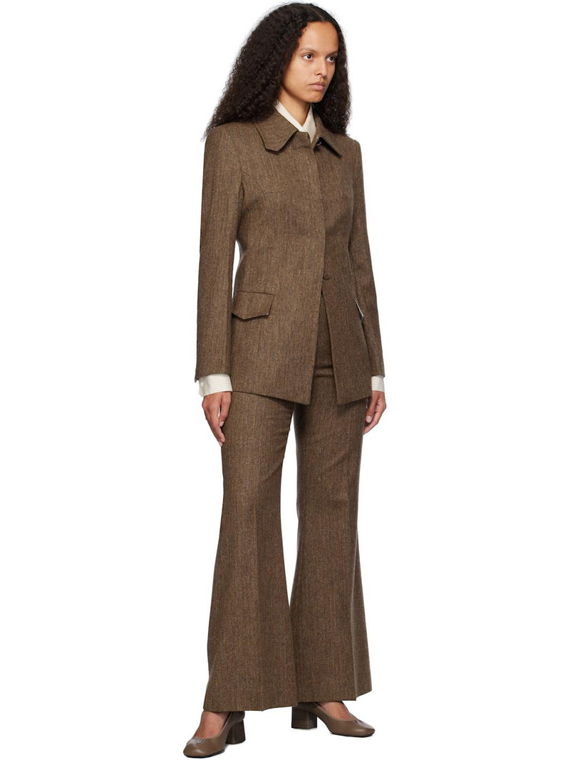 REMAIN Birger Christensen Brown Fitted Herringbone Blazer outlook