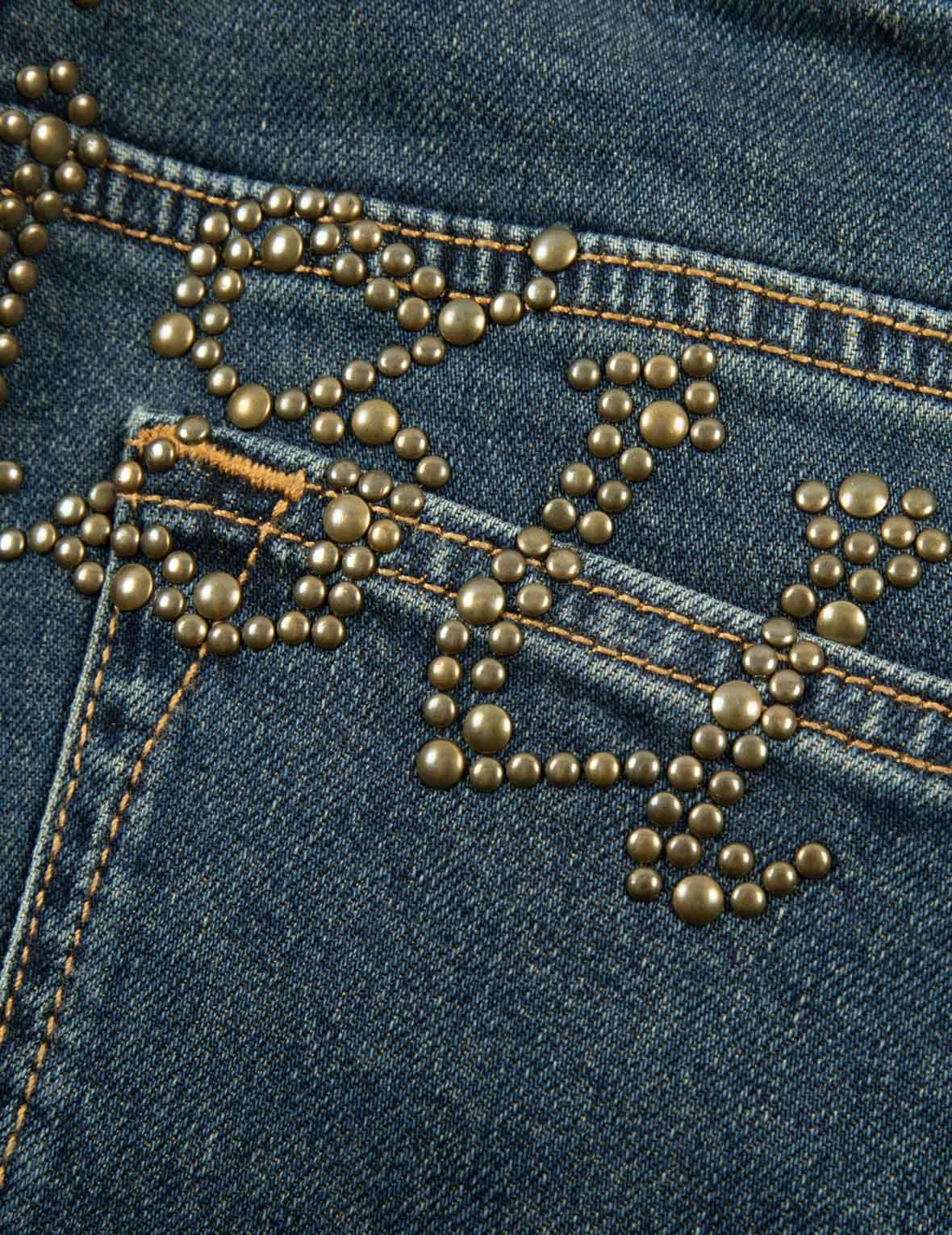 WASHED STUDS EMBELLISHED LOGO FLARE FASHION FIT JEANS - 6