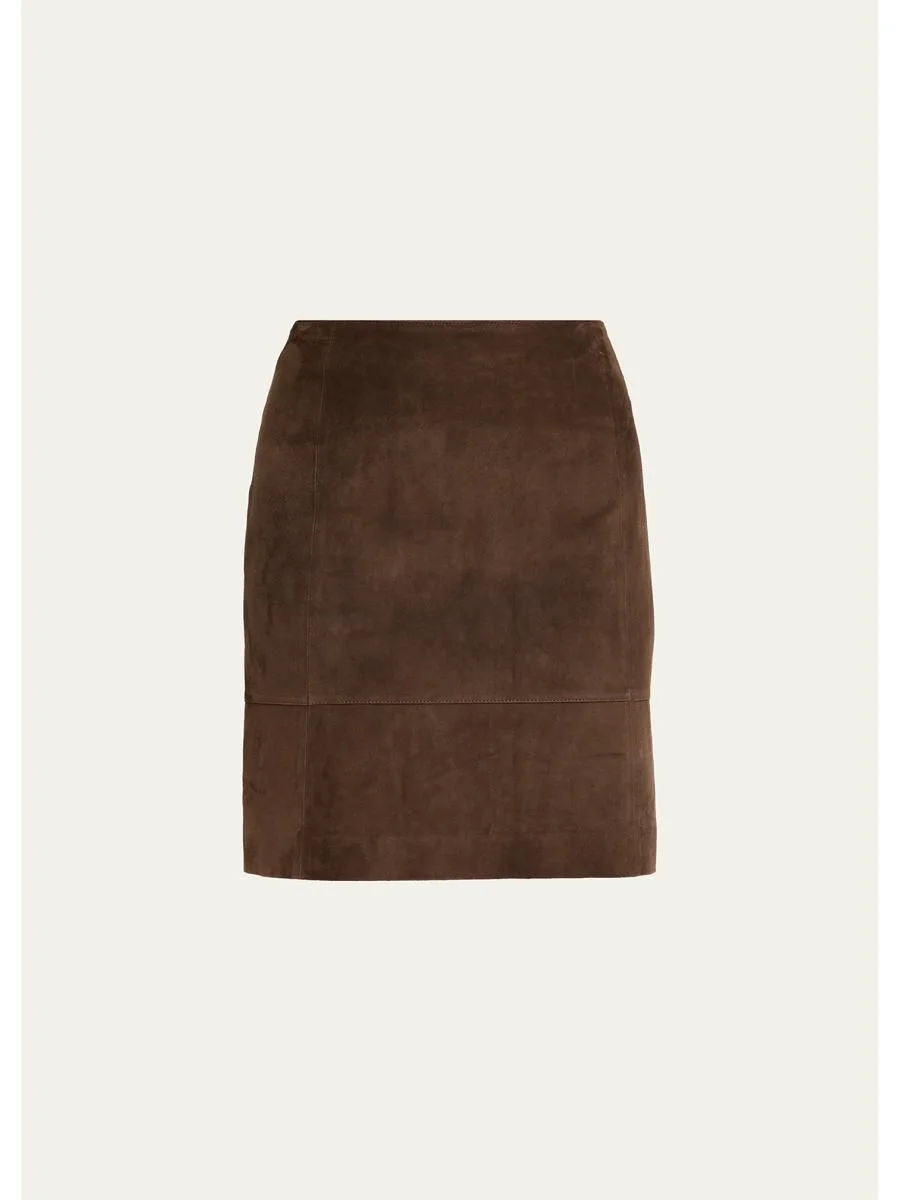 Suede High-Waist Knee Skirt - 1