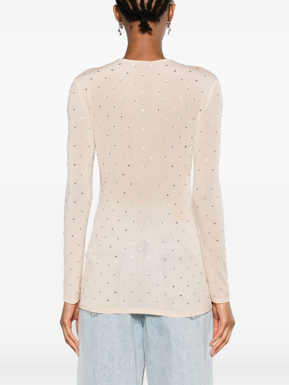 crystal-embellished semi-sheer top - 4