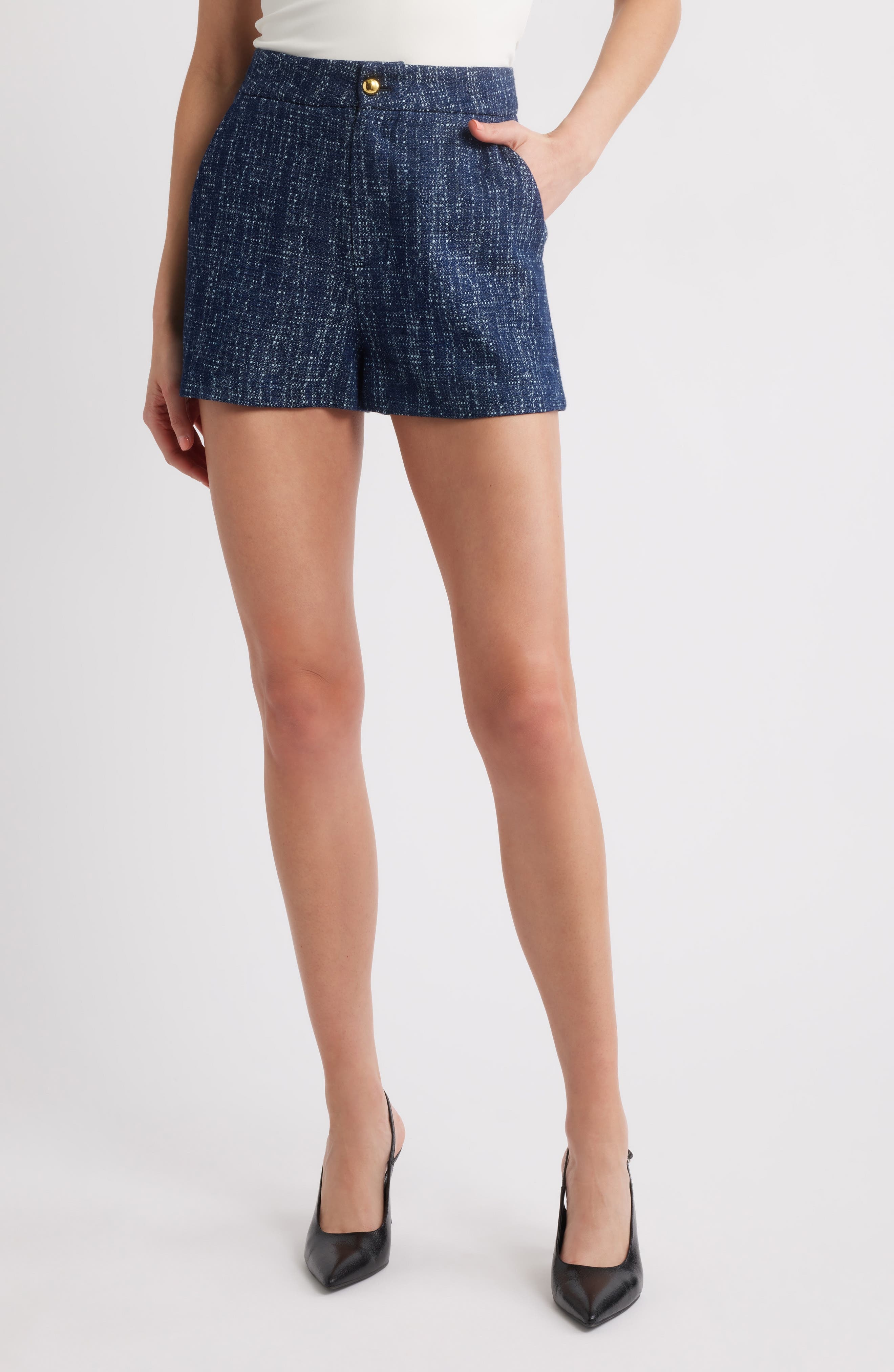 FRAME The Tweed Cotton Shorts in Indigo at Nordstrom - 1