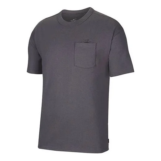 Men's Nike Sportswear Essential Pocket Embroidered Logo Sports Round Neck Short Sleeve Dark Grey T-S - 1