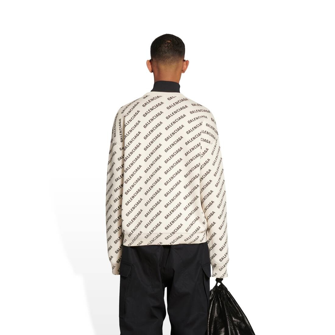 BALENCIAGA Men's Mini Allover Logo Sweater in Off White