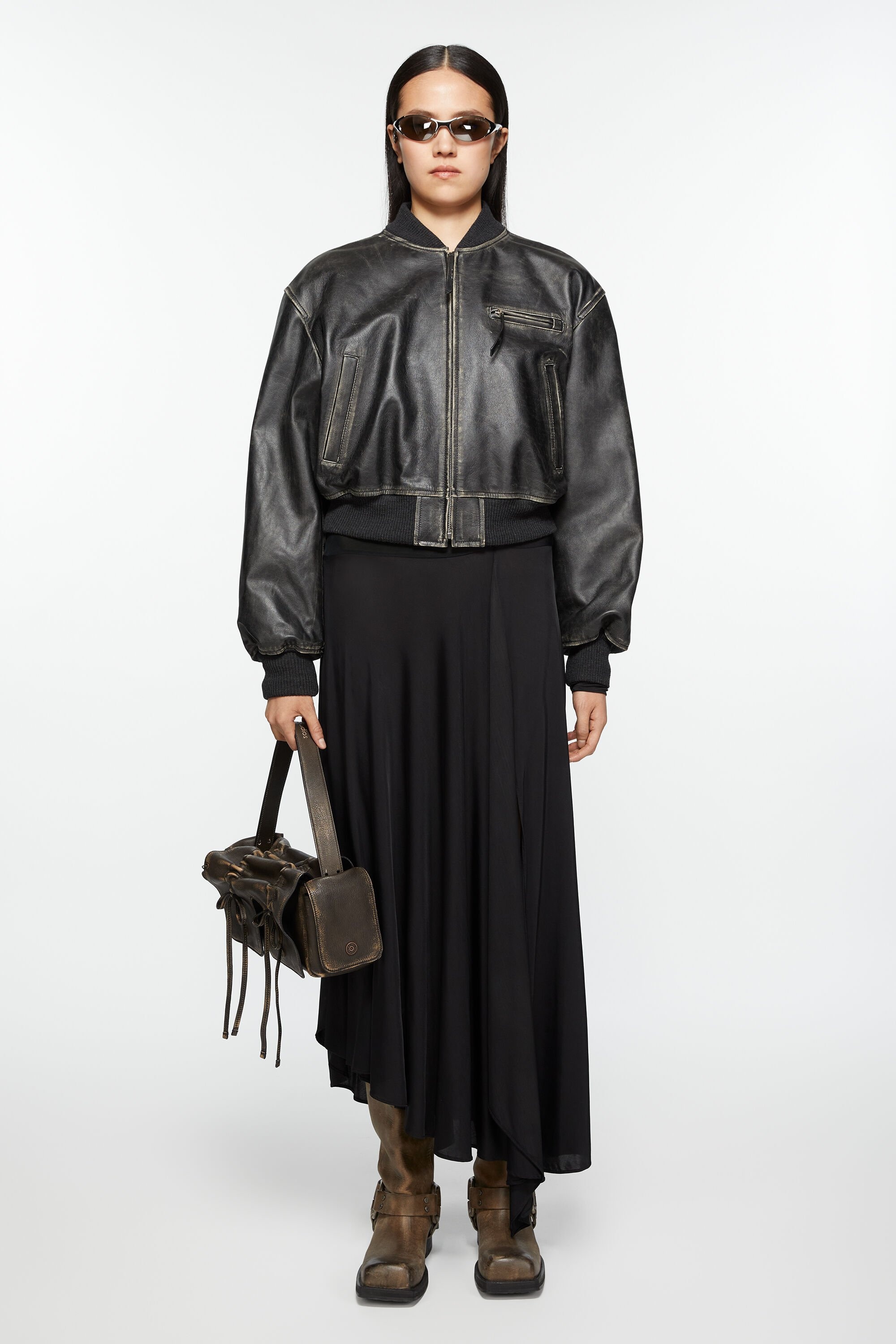 Leather bomber jacket - Black - 2