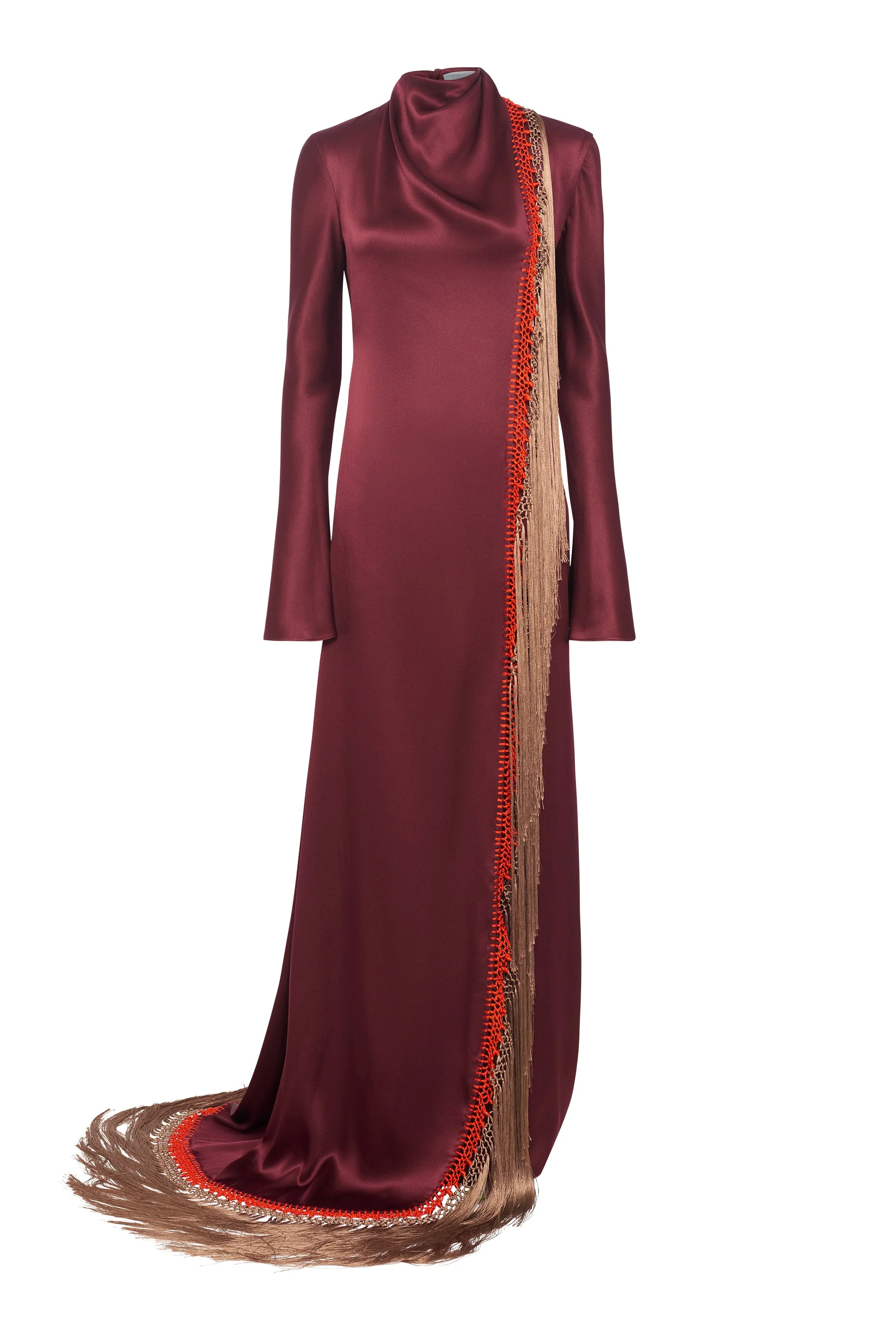 Anne Dress in Bordeaux Silk Satin with Silk Macrame - 1