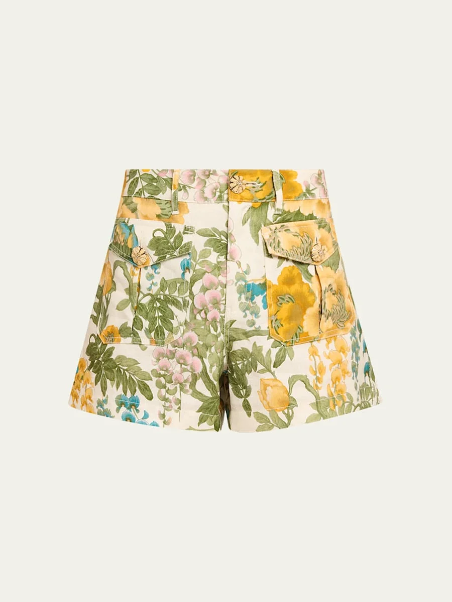 Xenia Floral Linen Shorts - 1