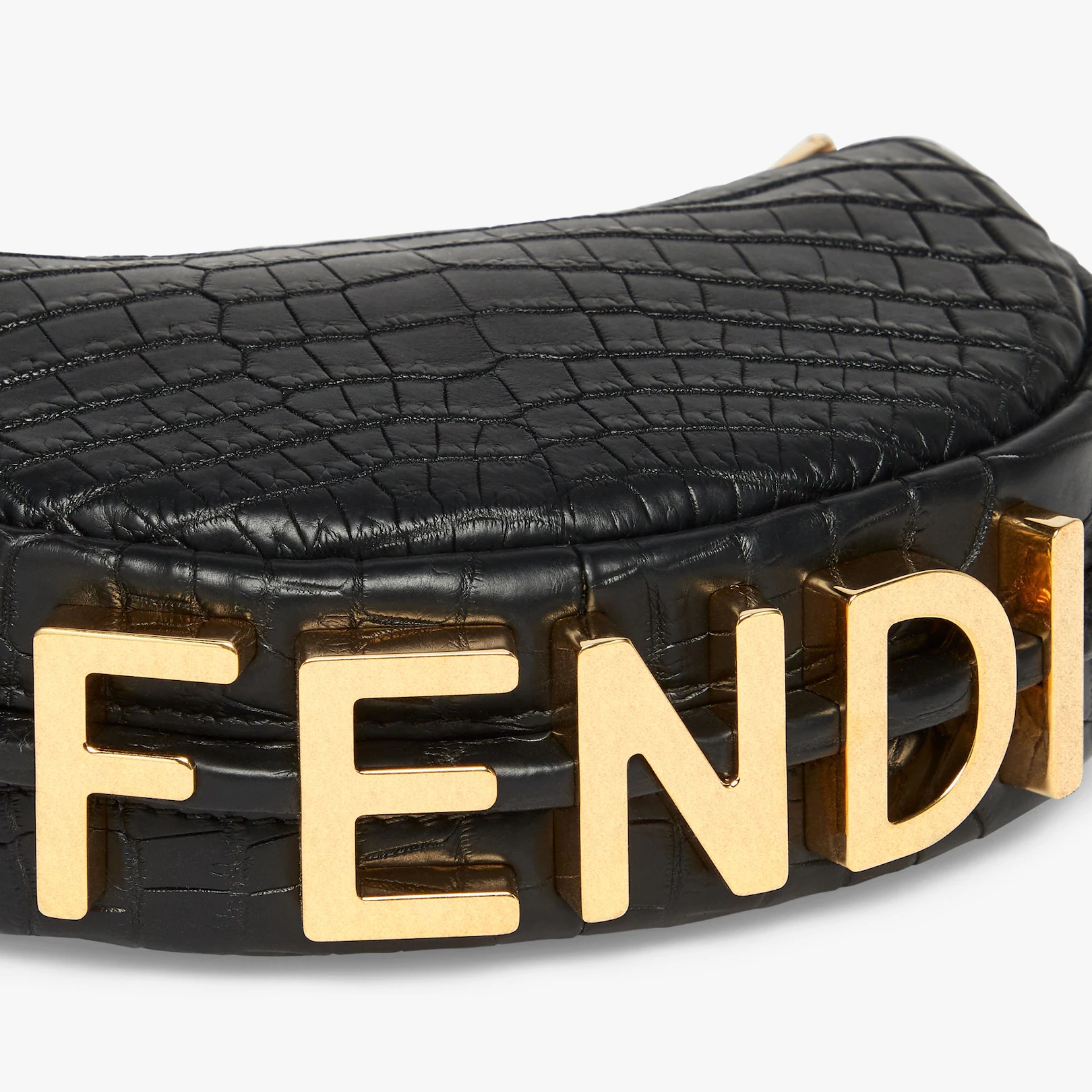 Nano Fendigraphy Hobo bag with zip fastening, embellished with vintage gold metal FENDI lettering. T - 3