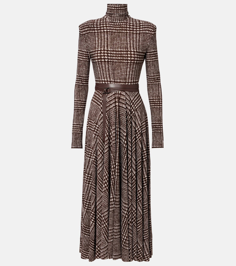 Belted houndstooth turtleneck midi dress 1