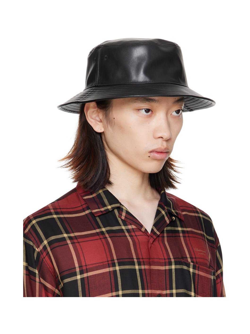 Black Faux-Leather Bucket Hat - 2