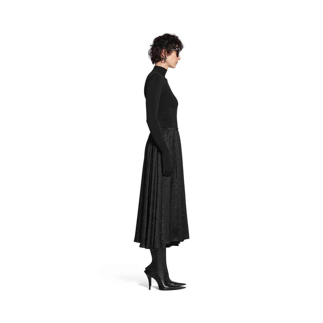 Women's Logo Letters All Over Elastic Skirt in Black - 3