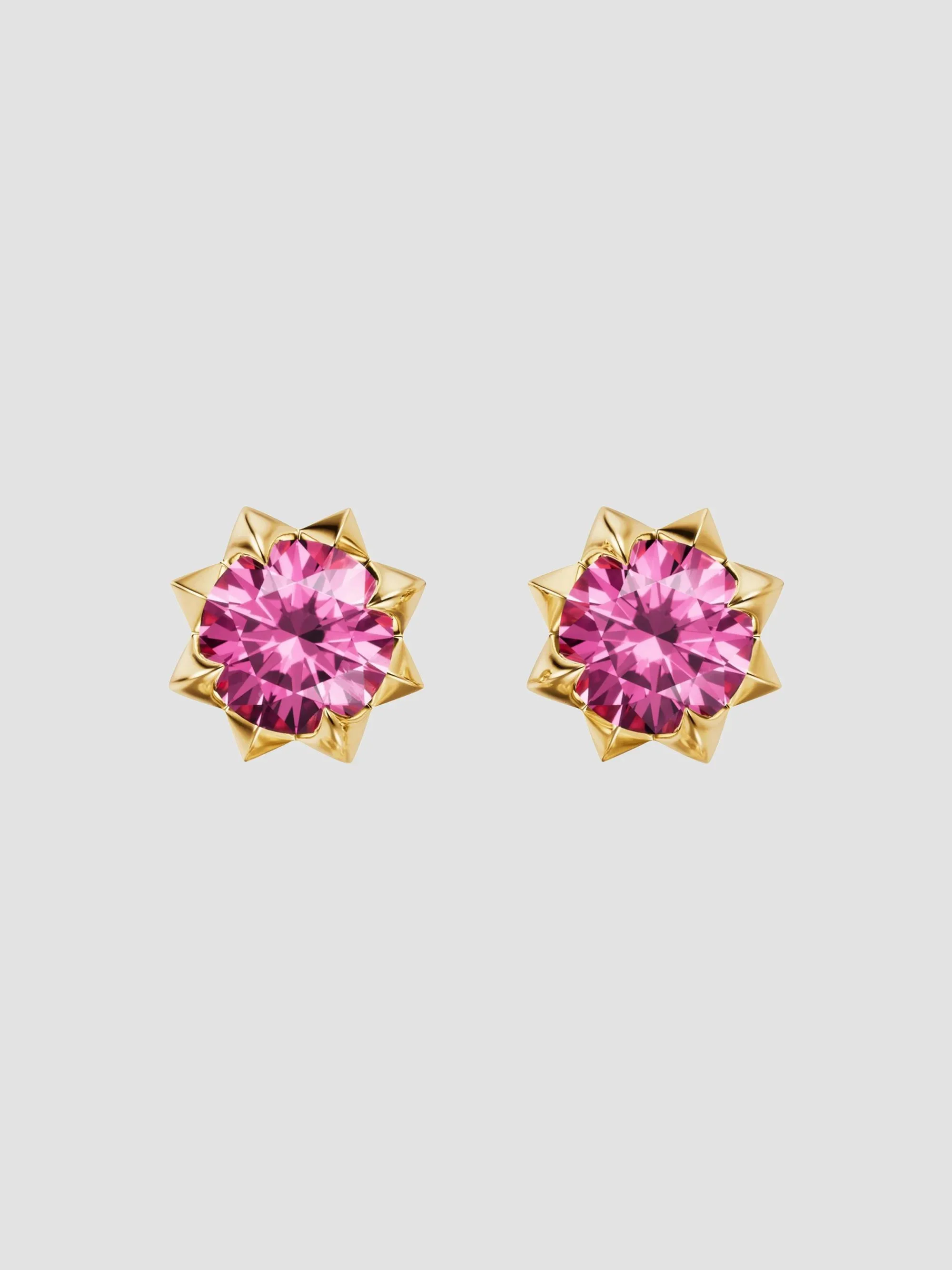 Women's Petite Pave Stud Earrings in 18K Yellow Gold - Pink Sapphire - 1