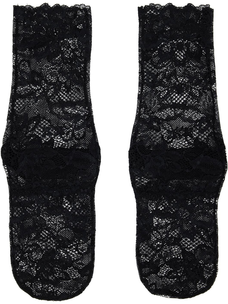 Black Floral Lace Socks - 1