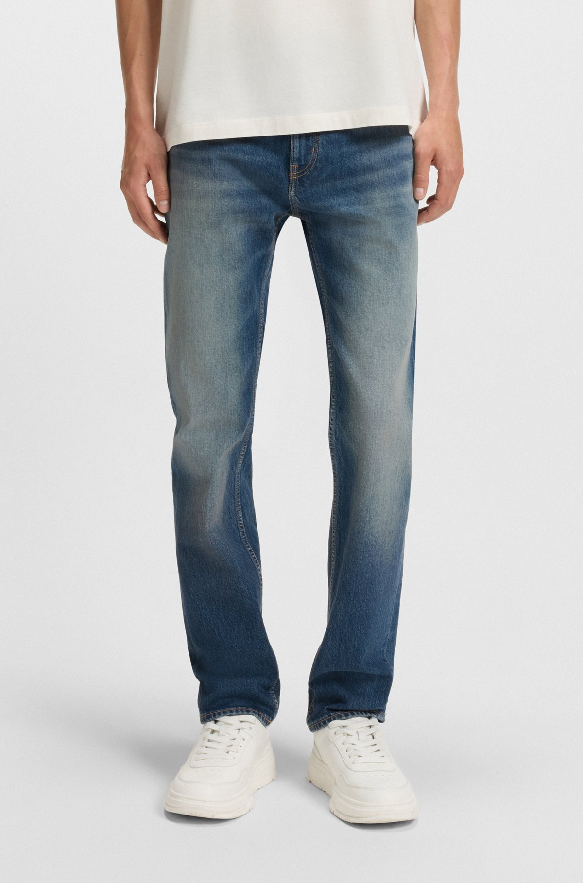 SLIM-FIT JEANS IN MID-BLUE STRETCH DENIM - 2
