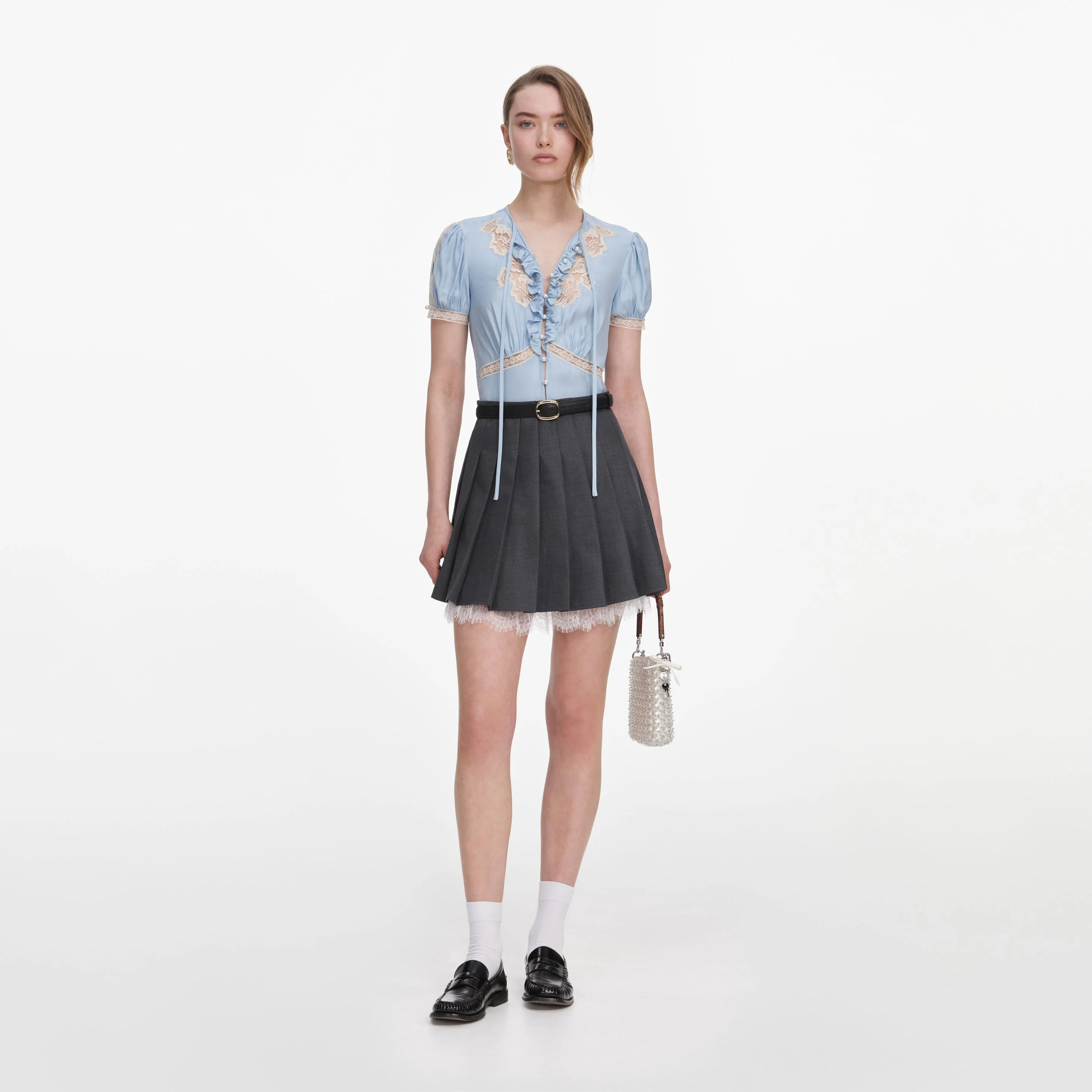 Blue Viscose Lace Top - 1