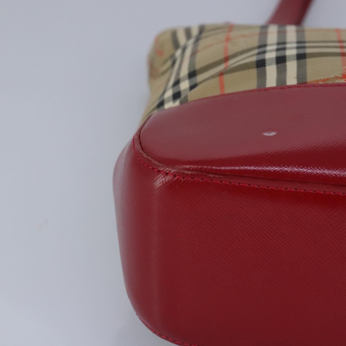 Burberry Nova Check Tote Bag Canvas Leather Beige Red - 9