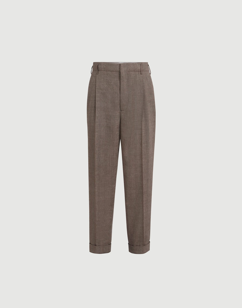 Linen and virgin wool chevron trousers with double pleats 1