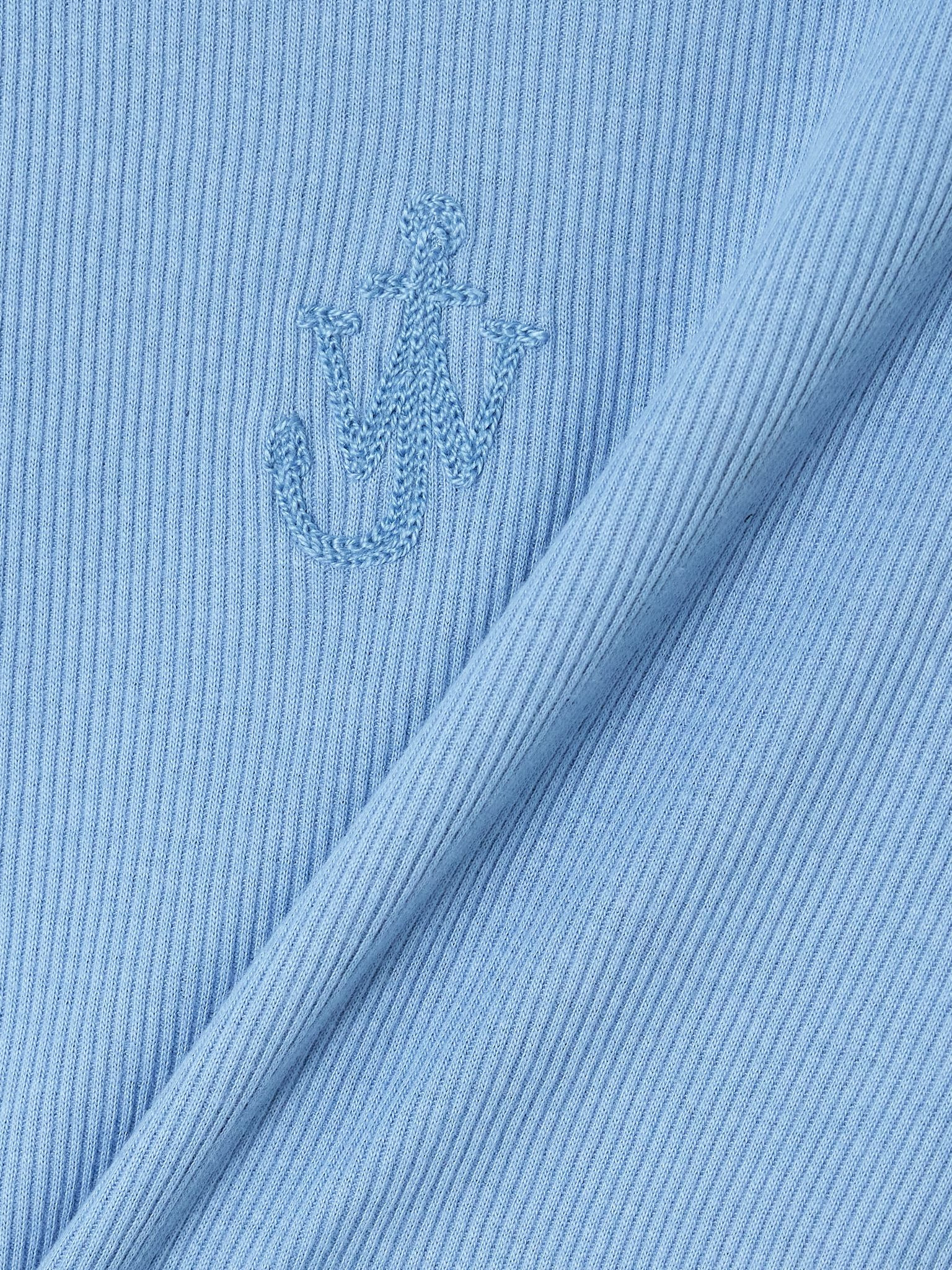 Logo-embroidered ribbed cotton-jersey tank Blue - 4