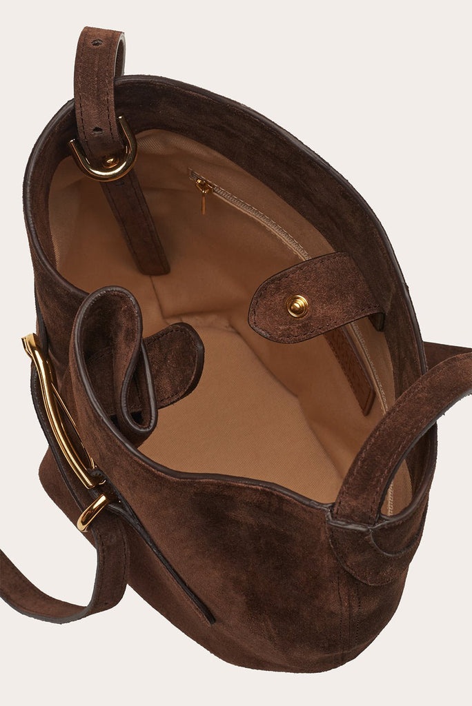 BELTED BUCKET BAG DARK BROWN SUEDE - 7