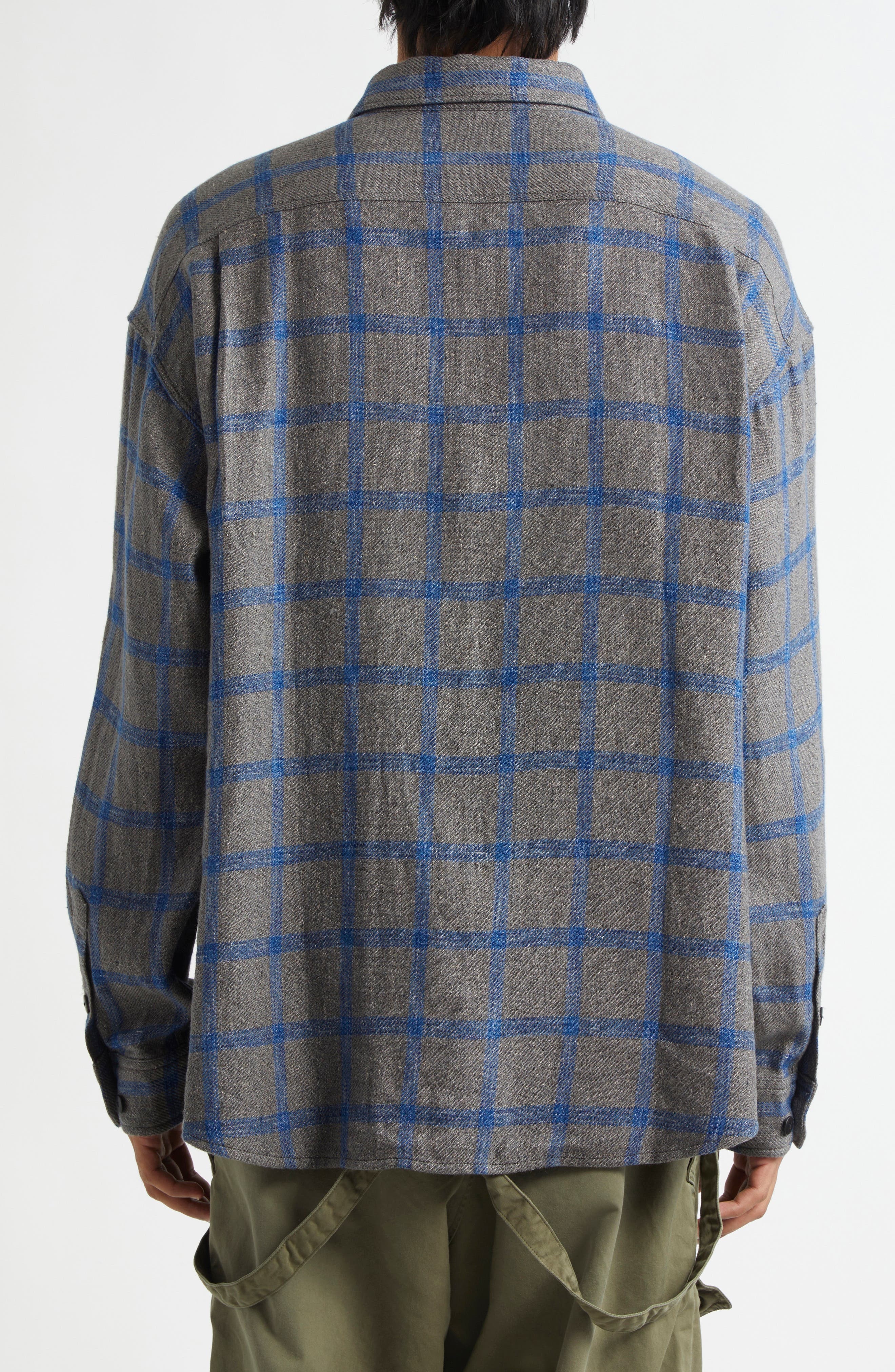 VISVIM Lumber Check Linen & Wool Button-Up Shirt in Grey at Nordstrom - 3