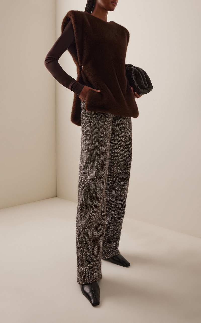 DARKPARK Khris Herringbone Cotton-Blend Barrel-Leg Pants black/white outlook