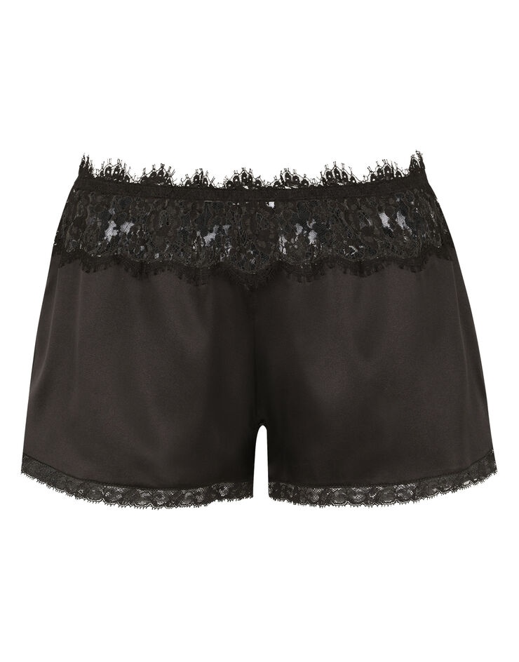 Satin lingerie shorts with lace details - 1