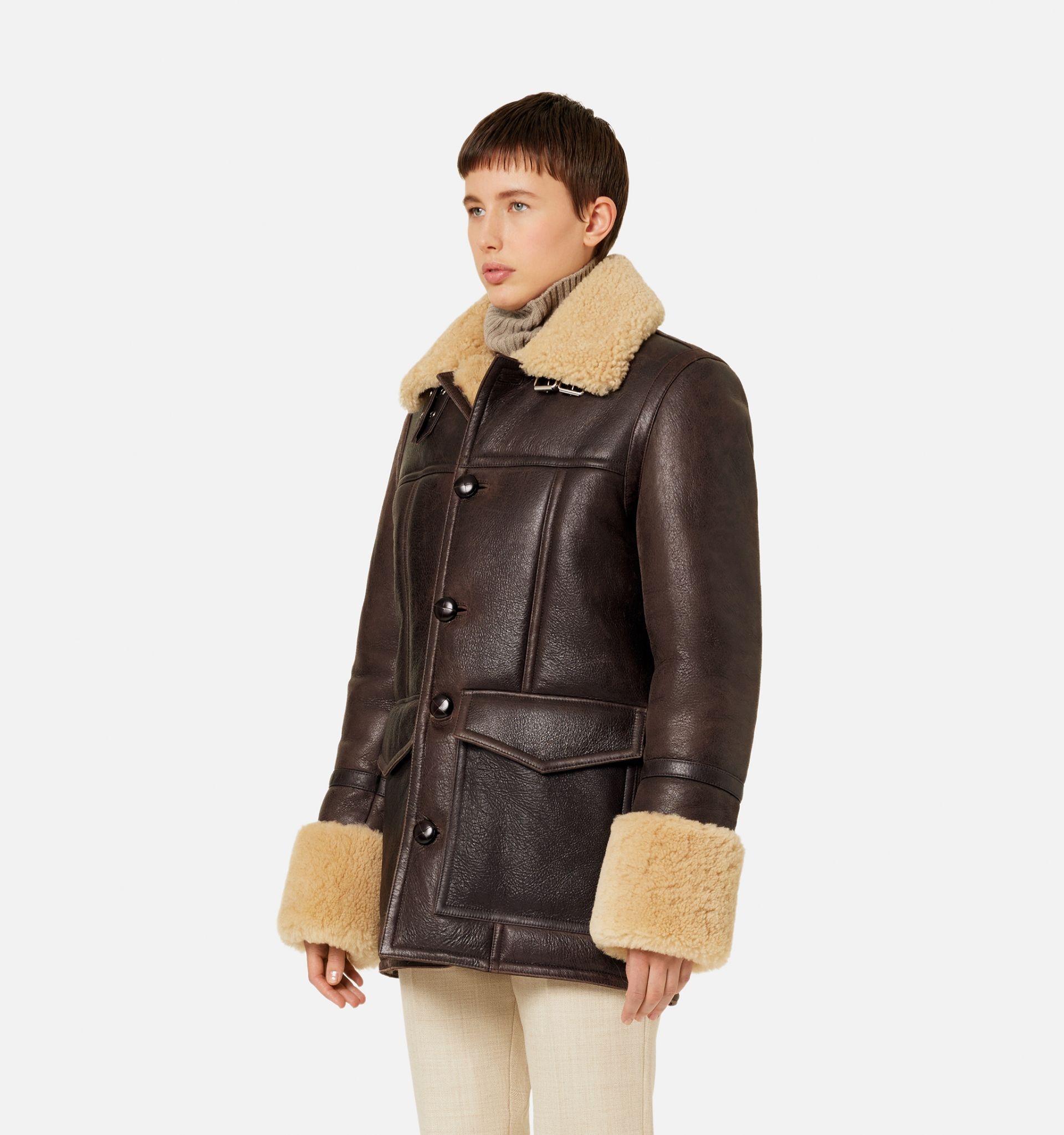 Shearling Buttoned Jacket - 5